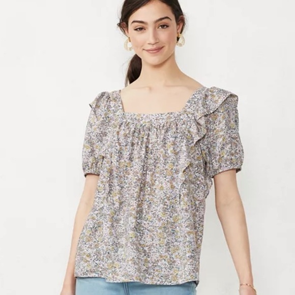 LC Lauren Conrad Ruffle Squareneck Short Sleeve Top - Picture 2 of 5
